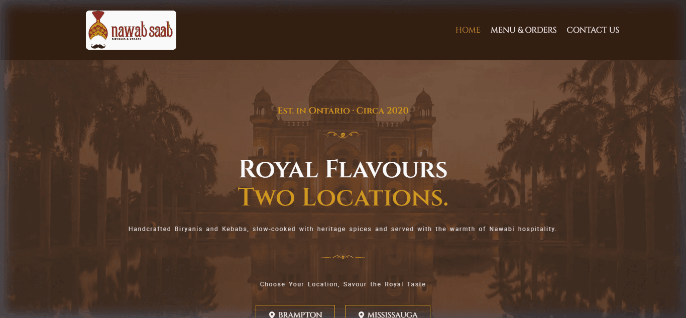 Nawab Saab - Canadian Restaurant & Reservation System desktop preview